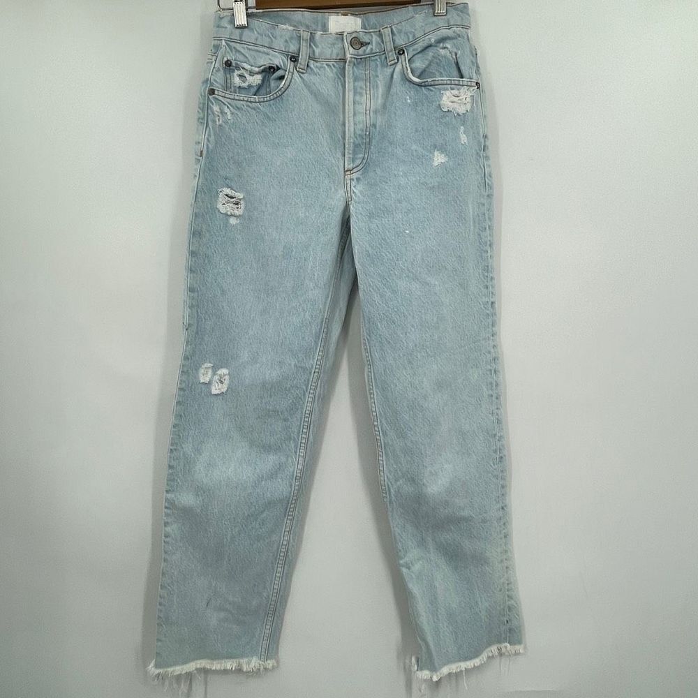 Boyish Blue Distressed High Rise Skinny Straight Leg Button Fly Jeans Size 27